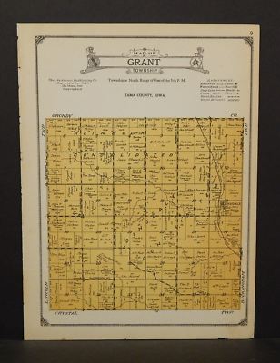 Iowa Tama County Map Grant Township 1926 W14#88 | eBay