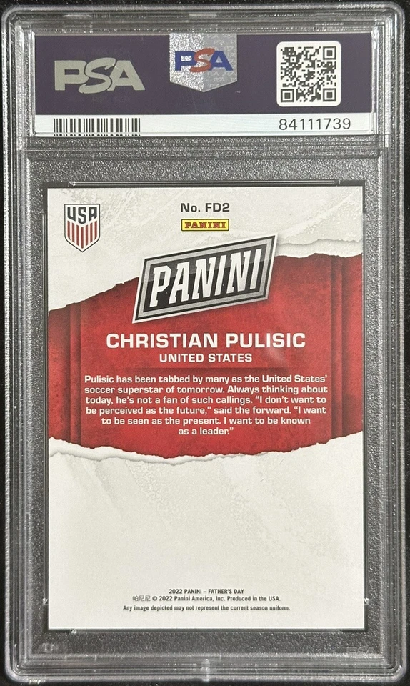 2022 Panini Fathers Day CHRISTIAN PULISIC Gold #d 10/10 PSA 8 - Image 2 of 2