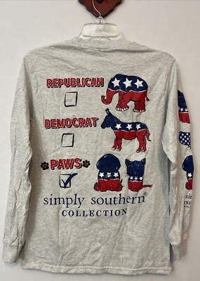 Simply Southern Womens Small Gray  Republic Democrat Paws  Graphic Tshirt A6826R