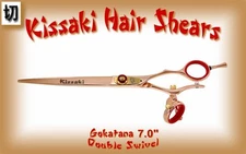 Kissaki Hair Scissors 7.0" Gokatana Rose Gold Red DOUBLE SWIVEL Hair Shears