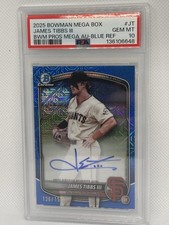 Topps 2025 Bowman James Tibbs III Giants Chrome Mega Blue Mojo Auto Rookie /150