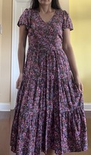 J.Crew Dress Boho Floral Flutter-sleeve tiered midi size 2 4