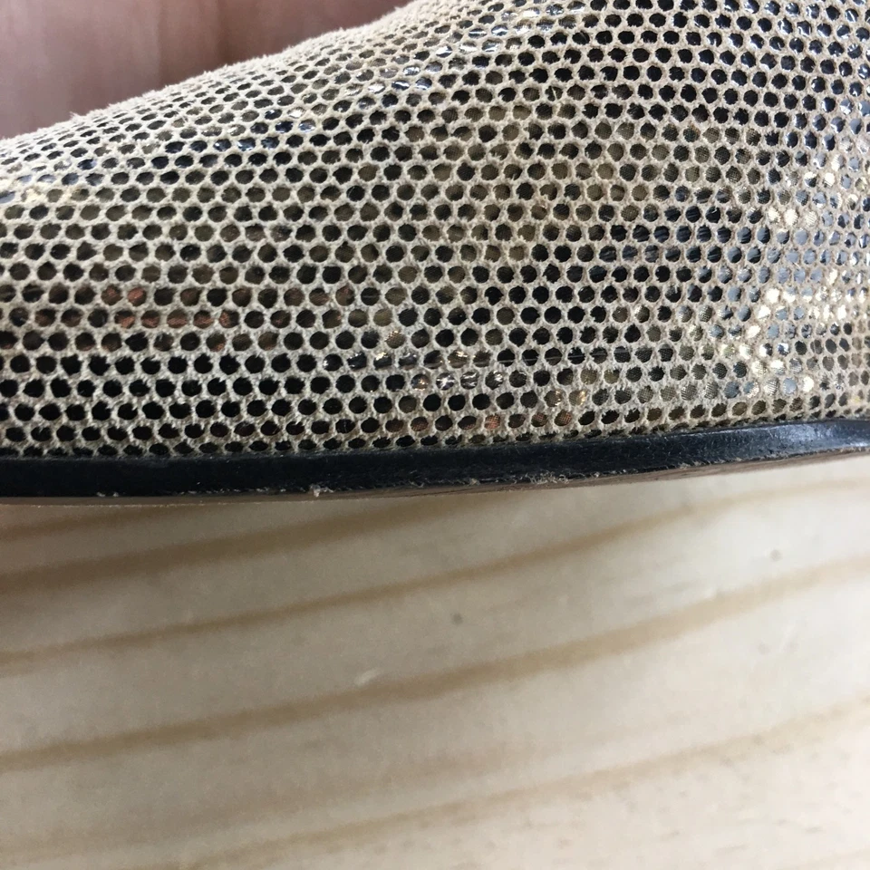 Stuart Weitzman Shoes Womens 7.5C Pump Gold Snakeskin Slip On Casual Block Heels - Image 4 of 4