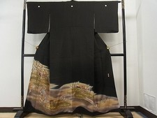 Heiwaya Kimono Luxurious black tomesode artist's work piece embroidery cloud