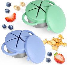 2 PCS Stainless Steel Toddler Snack Cup Spill Proof 3-in-1 Design