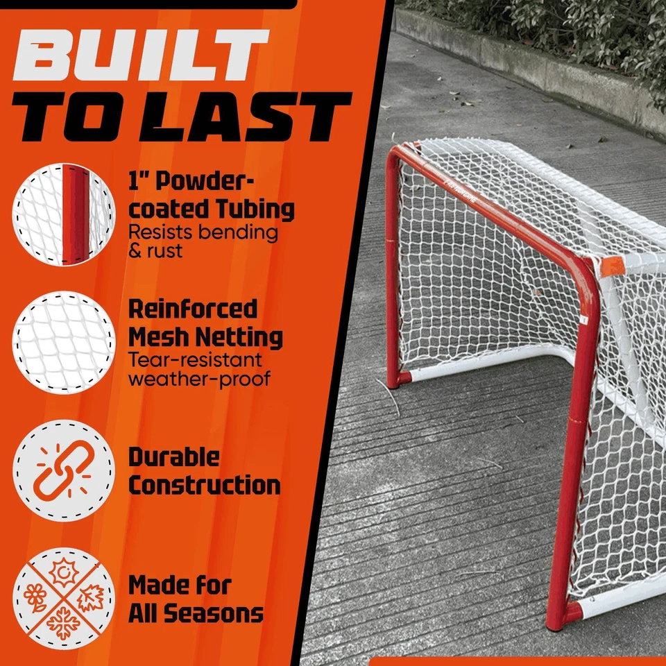 Metal Street Hockey Goal 28x20 inch Heavy Duty Steel Frame with Net Outdoor - Image 2 of 4