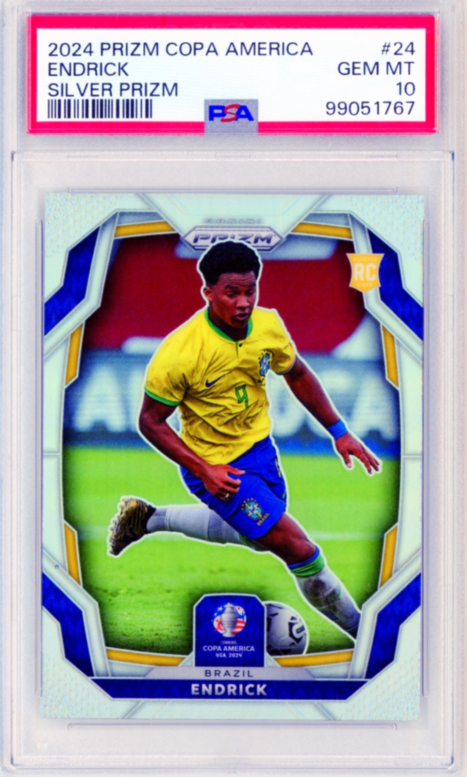 2024 Panini Prizm CONMEBOL Copa America - Endrick #24 Silver Prizm (RC) PSA 10