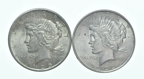 1925 & 1922 Peace Silver Dollar $1 Bullion Collection Lot *126