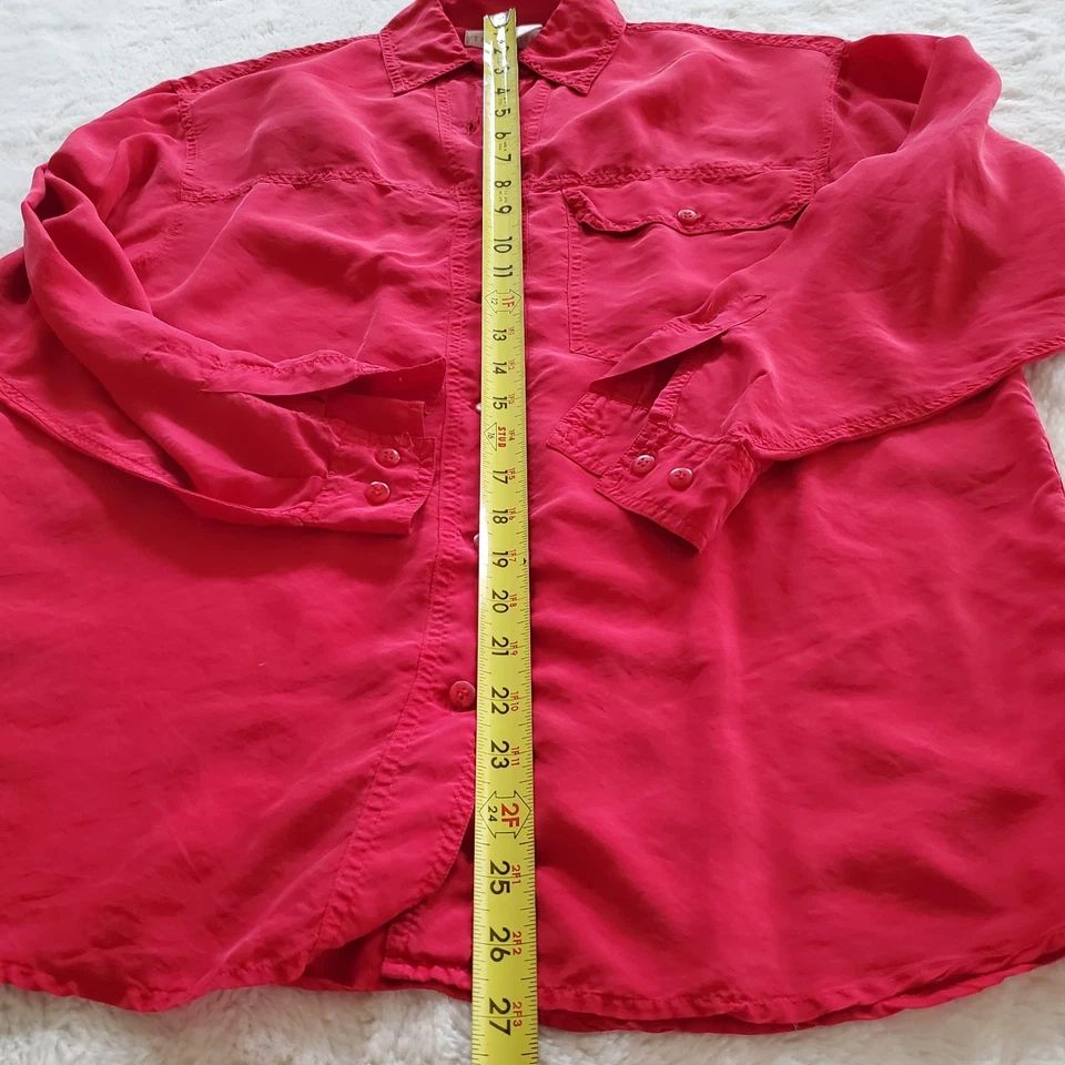 Camisa Blusa The Limited Vintage Roja Seda Manga Larga Abotonada Vacaciones Talla M Foto 4 de 4