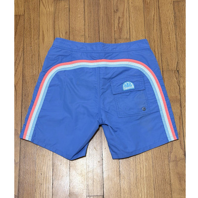 Sundek Men's Striped Board Shorts Blue White Red Drawstring Mesh Lined Size 28