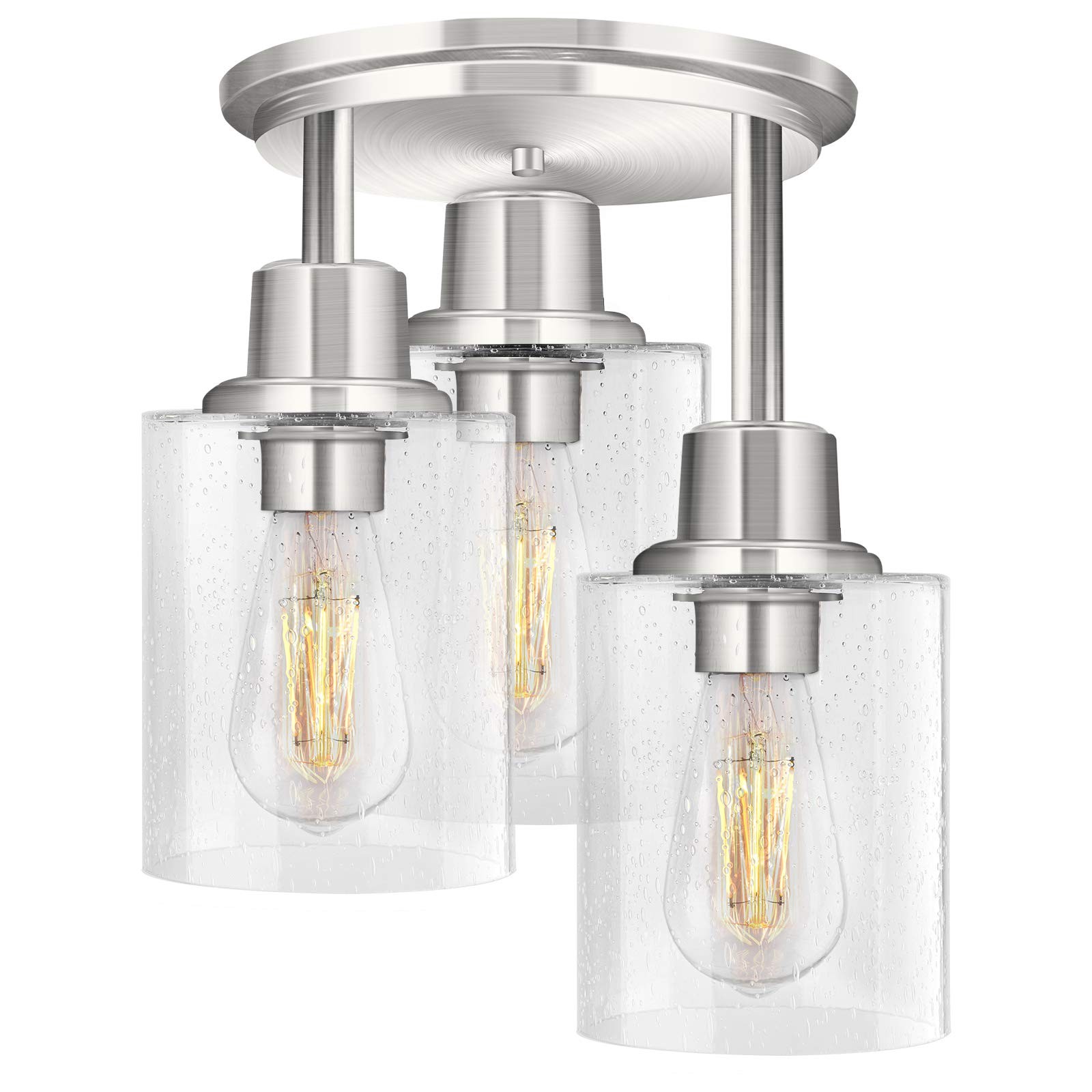 3-Light Semi Flush Mount Ceiling Fixture Brushed Nickel Lighting