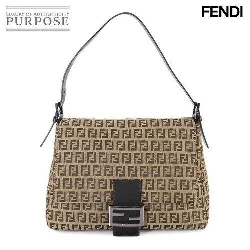 Condition FENDI Zucchino Mamma Baguette Shoulder Bag Canvas Beige Brown 8BR001