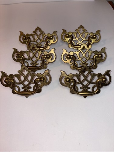 Chippendale Brass Drawer Pulls KBC N1935 3.5" Width Ornate Lot Of 6 W/hardware