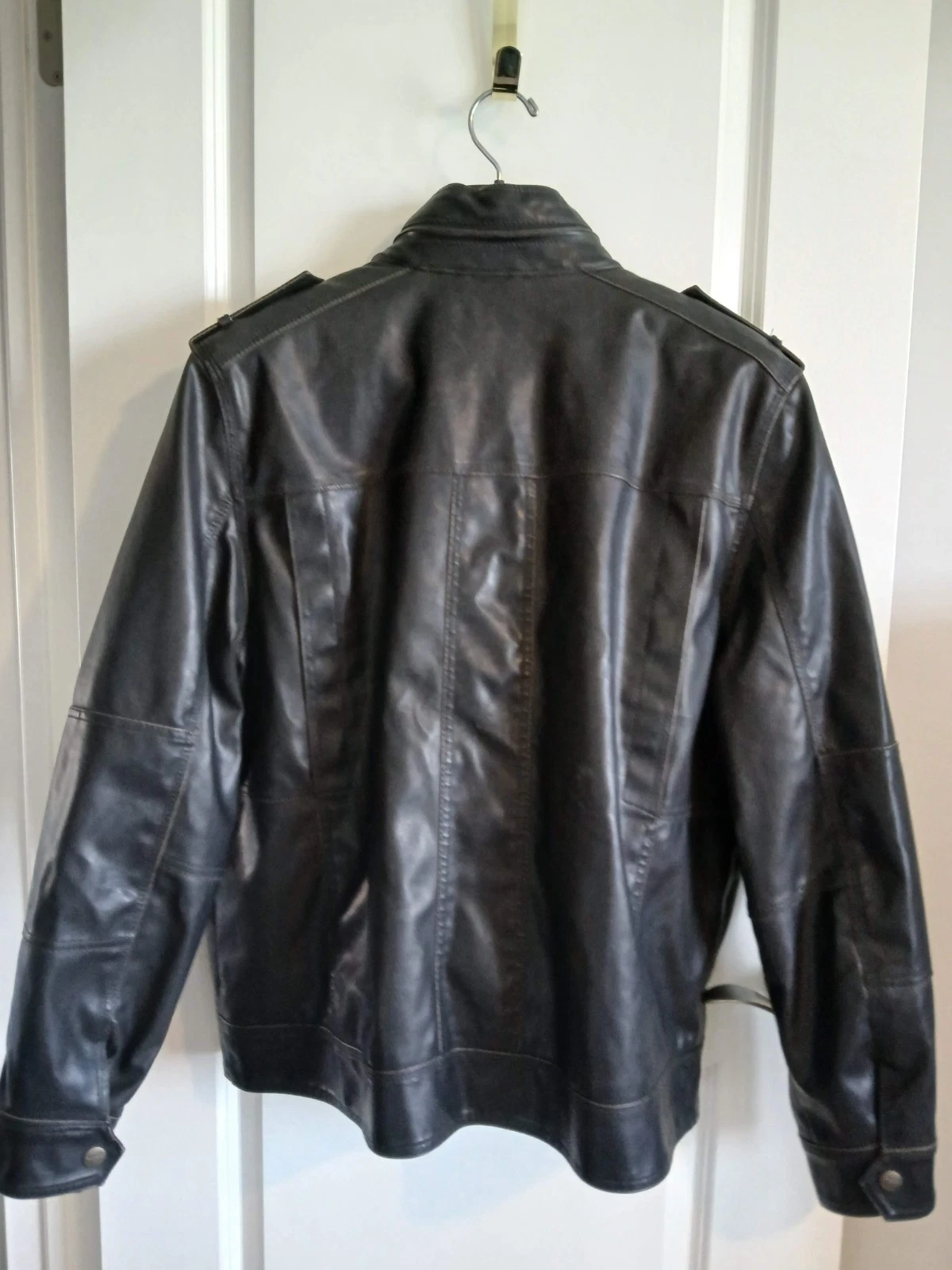 MEN'S LEVI'S GENTLY USED BROWN FAUX LEATHER 4 POCKET QUILT LINED MOTO JACKET XL image 2
