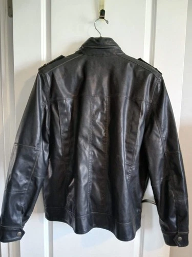 MEN'S LEVI'S GENTLY USED BROWN FAUX LEATHER 4 POCKET QUILT LINED MOTO JACKET XL image 2
