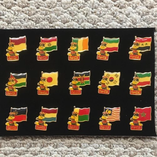 Vintage Coca-Cola Pins Olympic Eagle World Flag Enamel Lapel Lot Of 20