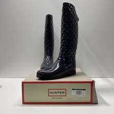 Hunter Refined Gloss Quilt Tall Aubergine Women's Rain Boots Size 10