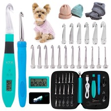 Digital Crochet Hooks Set - Ergonomic with Row/Stitch Counter  LED Light