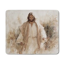Christian Jesus Mouse Pad, Jesus Walking Through Meadow Inspirational Religio...