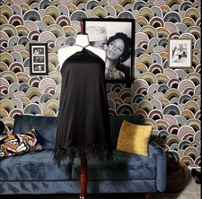 Michael Kors Women's Black Sleeveless Feather-Trim hem Halter Dress Size L