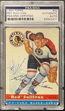 GEORGE RED SULLIVAN SIGNED TOPPS 1954 HOCKEY CARD #42 PSA/DNA Auto BLACKHAWKS