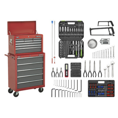 Topchest & Rollcab Werkzeug Aufbewahrungsbox, 14 Schubladen, Werkzeugset, Sealey AP2250BBCOMBO B