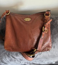 Borsa a tracolla boho originale FOSSIL marrone scuro pelle di mucca zip pelle