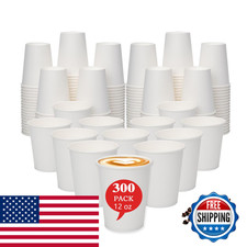 Moumoulife Disposable Paper Coffee Cups 12 Oz 300 Count Bulk Leak-Proof White