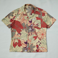 Vintage 40s 50s Hawaiian Aloha Tiki Open Collar Cotton Pattern Print Shirt