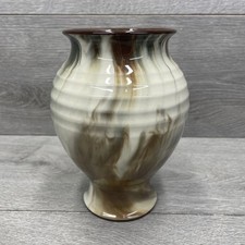 Holkham Studio Pottery Vase Ribbed Flow Glaze By Cyril Ruffles 7" High x 5" Dia