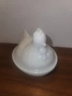 Vintage Milk Glass Hen on Nest Candy Dish, 4.25”L  3.25”W 3.5”H