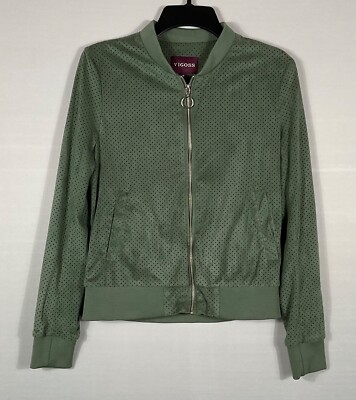 Vigoss Jacket Womens Small Olive Green Faux Suede Vented Long Sleeves Zip Up