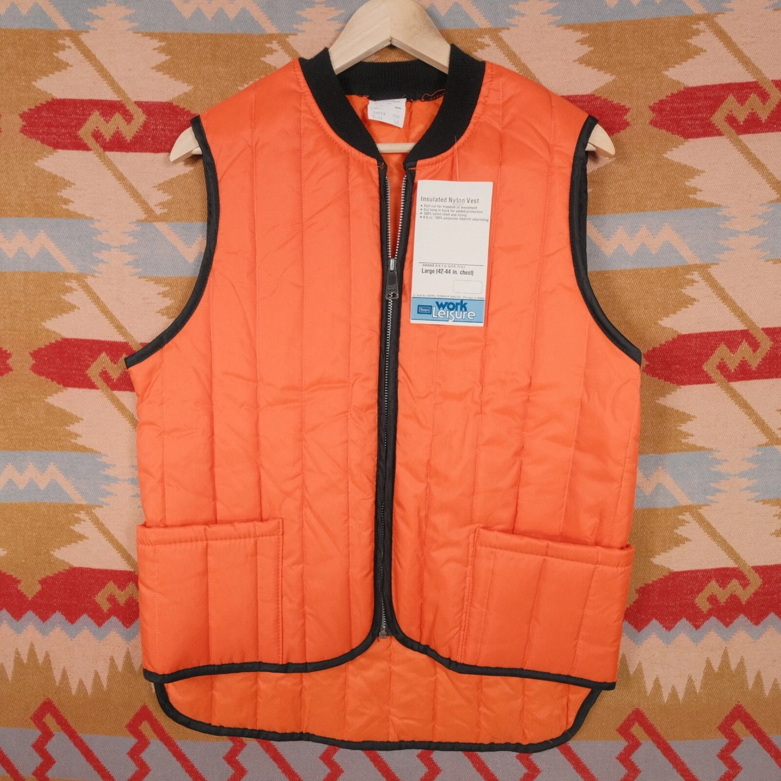 Vintage Sears Work N' Leisure Orange Hunting Quilted Vest Men's Large