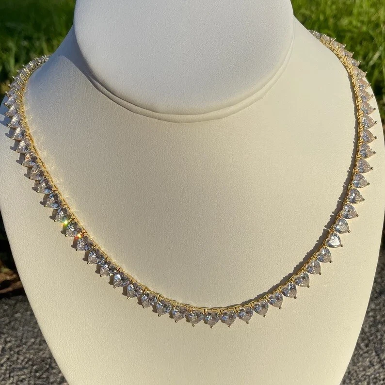 39Ct Lab создал сердце бриллиант женщин 4 мм теннис ожерелье 14K желтое золото покрытием - Изображение 2 из 4