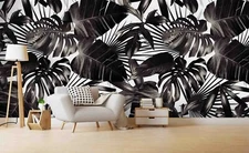 3D Black Palm Leaves Wallpaper Wall Mural Removable Self-adhesive Sticker 1394