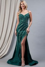 Glitter Corset Back Side Slit Sweetheart Long Prom Dress
