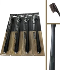 hello Activated Charcoal Soft Toothbrush BPA-Free, Black, Pack of 4 Sealed