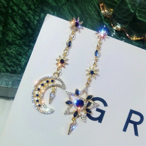 2021 Fashion Moon Star Tassel Crystal Earrings Women Drop Dangle Jewelry Gifts - Picture 1 of 6