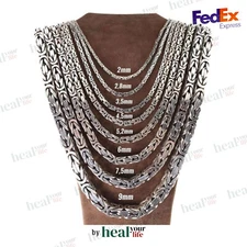 Solid 925 Sterling Silver Men's King Byzantine Squared Chain Necklace ALL SIZES