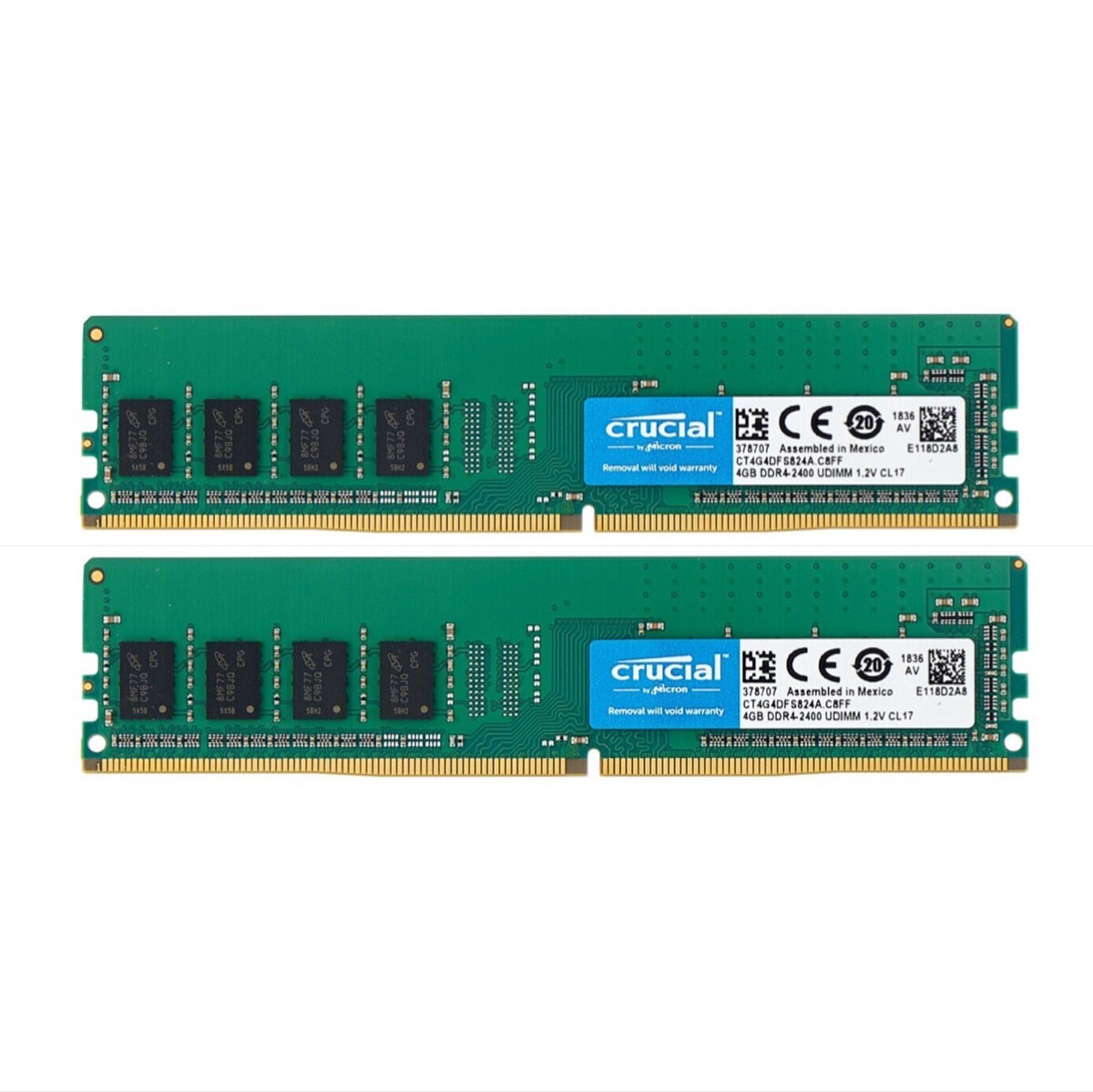 Crucial 8GB 2X 4GB DDR4 2400MHz PC4-19200 Desktop UDIMM Memory Ram