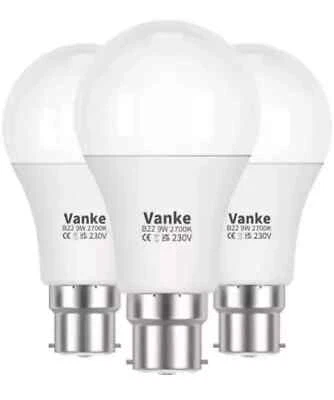 Vanke Bayonet Light Bulb , B22 LED Bulbs White 2700K, 9w Energy Saver