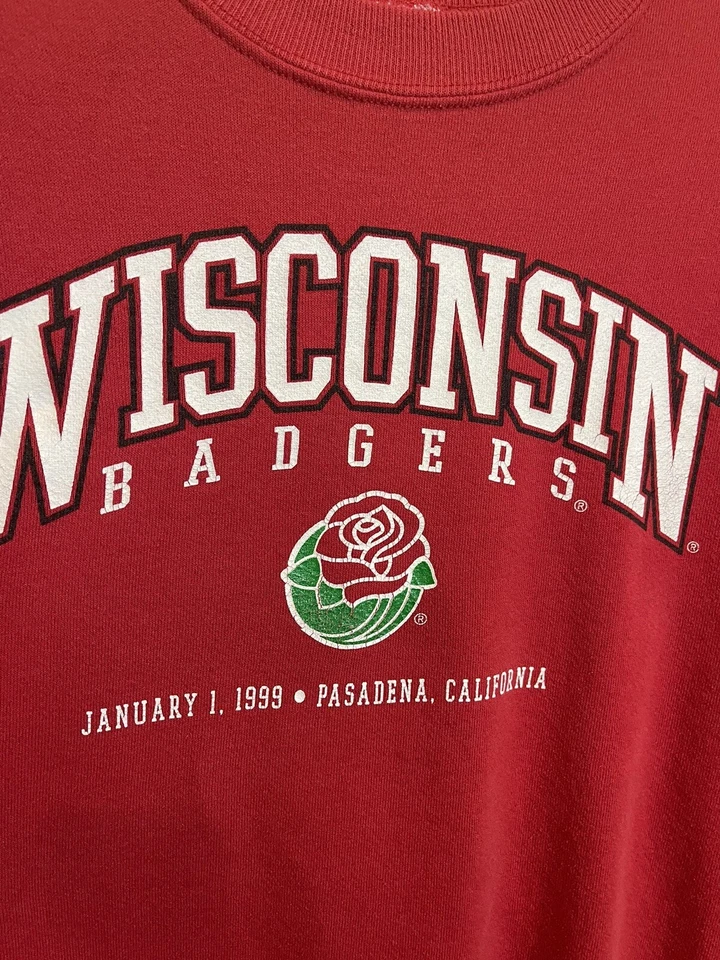 Sudadera Vintage Wisconsin Badgers 1999 Rose Bowl Adulto XL Roja Foto 3 de 4