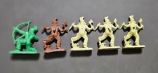 Lot of 5 Vintage Plastic Toy Indians Yellow, Brown, Green Made in Hong Kong