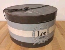 Vintage 1940s Lee Hats Hat Box Men's Oval Shape Brown Taupe - 14"x7"