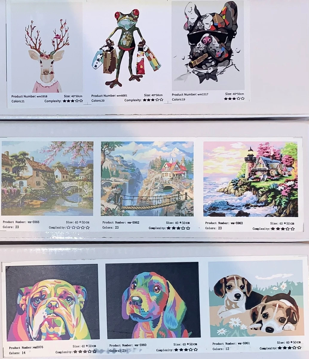 Paint By Numbers 3 x 3 Piece Landscapes Colourful Dogs and Dog Deer Frog