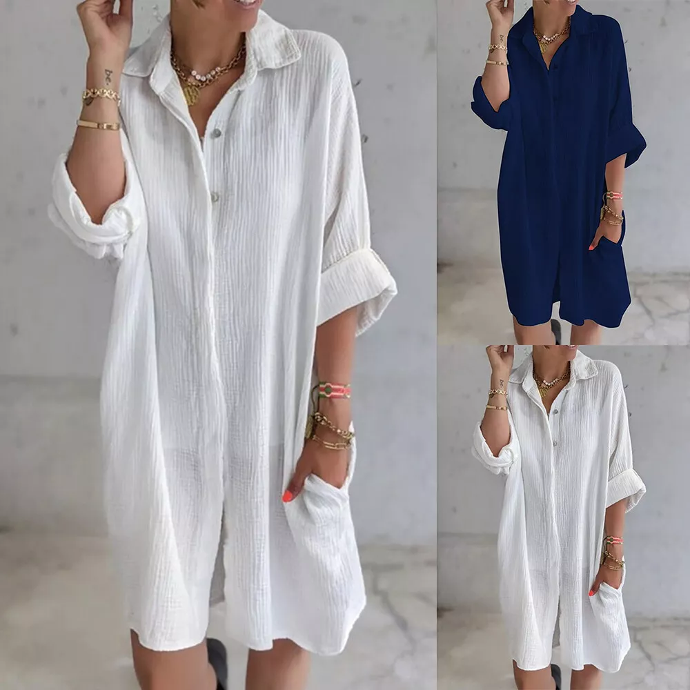 Long cotton tunic dress top