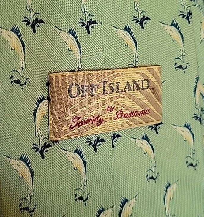 Corbata Tommy Bahama Off Island Seafoam con patrón de pez espada marlin 100 % seda Foto 3 de 4