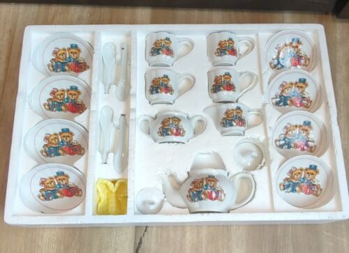 21 Piece Miniature Porcelain Tea Set Party Teddy Bears 4 Place Settings - Picture 1 of 7