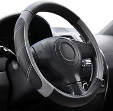 Leather Large Steering Wheel Cover 15 12 - 16 Inch Black And Gray Leather Large Steering Wheel Cover 15 12 - 16 Inch Black And Gray