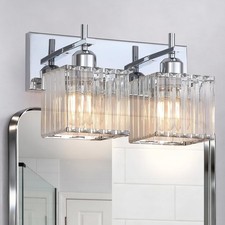 Chrome 2-Light Crystal Bathroom Vanity Light Fixture Over Mirror, Modern Bath...